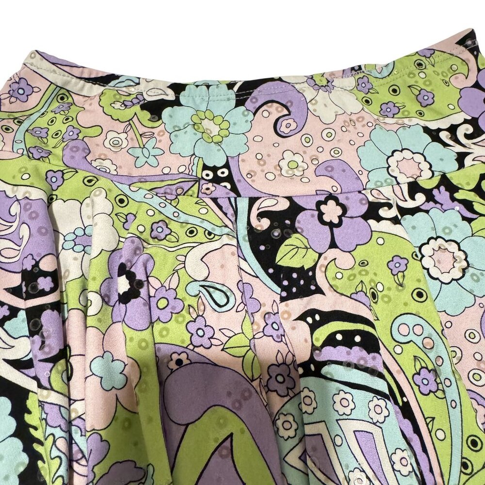 Vintage Plum Skirt Womens Multicolor Paisley Floral Flare Sequins Mini Size 12 S - Picture 2 of 6